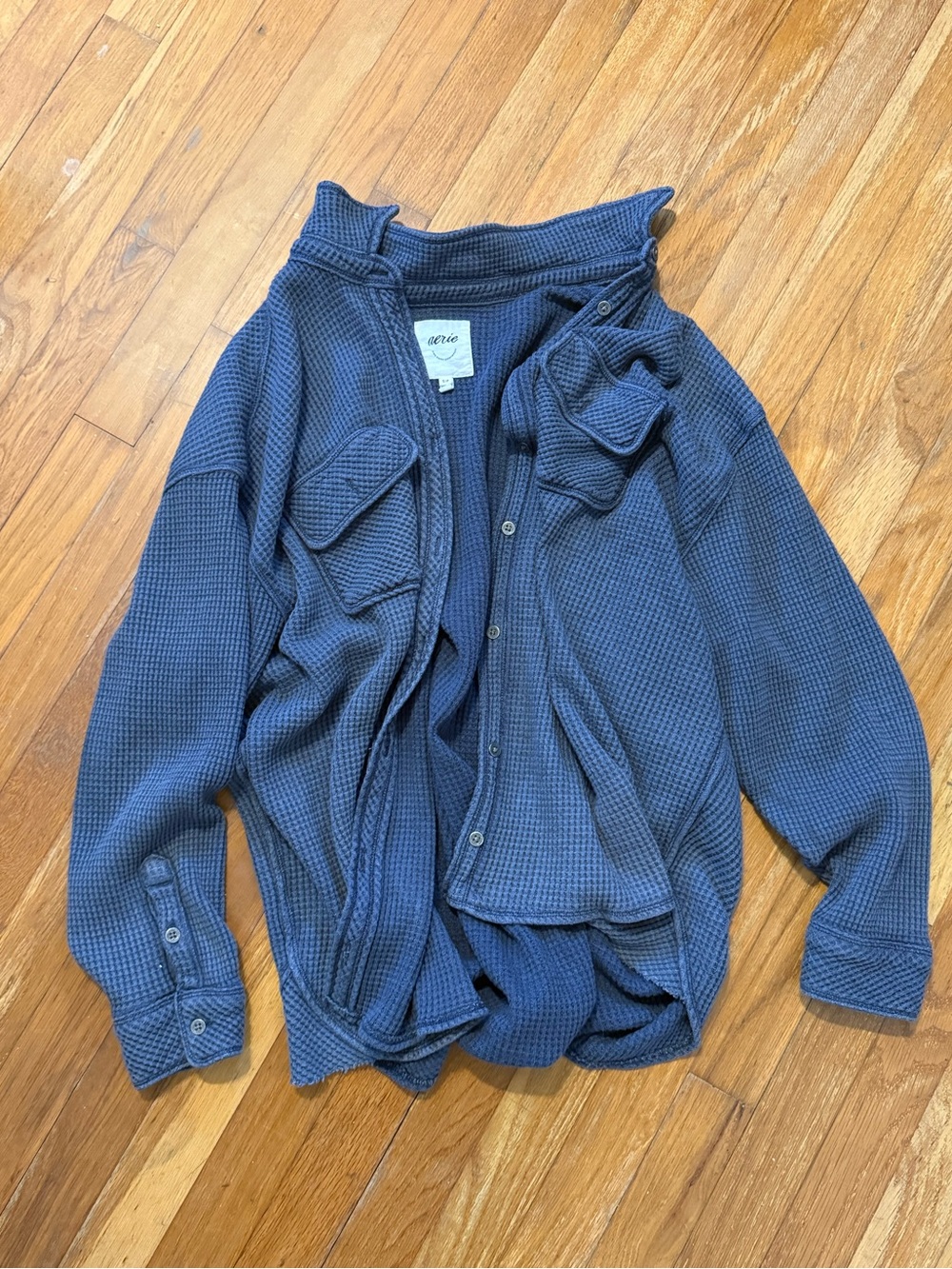 Aerie Blue Waffle-Knit Utility Slouchy Jacket